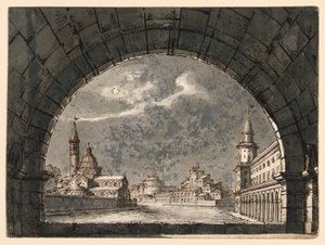 Bühnenbild für die Oper "La Straniera" von Romolo Achille Liverani