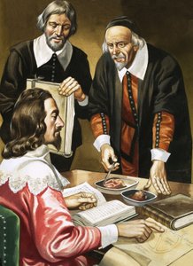 Karl I. und William Harvey diskutieren über das Herz