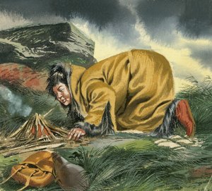 Marco Polo, zusammengerollt über einem Feuer