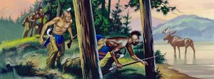 Indianer, die einen Elch verfolgen von Ron Embleton