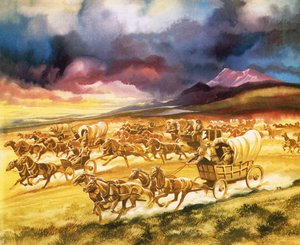 Siedler bei einem Landrennen in Indianergebiet von Ron Embleton