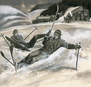 Skifahrer und Schneemaschinen