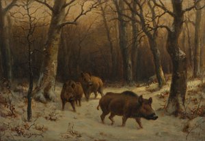Wildschweine im Schnee, ca. 1872-1877