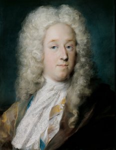Ein Herr in einem goldgemusterten Mantel und violett-braunem Umhang von Rosalba Carriera