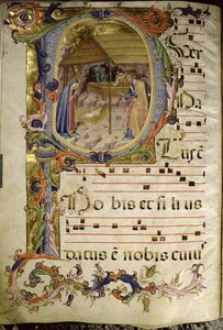 Corale / Graduale Nr. 5: Historisierte Initiale "P" mit Darstellung der Geburt Christi von Rossello Franchi