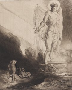 Lucifer verlässt Kain seinem Schicksal, aus Acht Radierungen zu Byrons Kain
