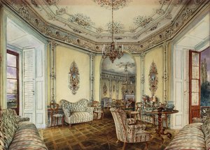 Innenansicht eines Salons des Schlosses Obertwaltersdorf