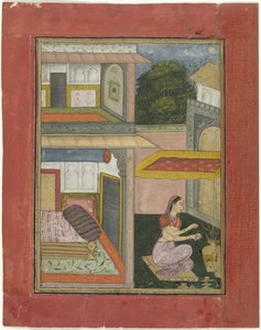 Gunakari Ragini, Frau sitzt in einem Hof eines Palastes