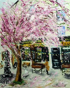 Kirschblüten bei Shakespeare & Company Paris II, 2022 von Ruslana Levandovska
