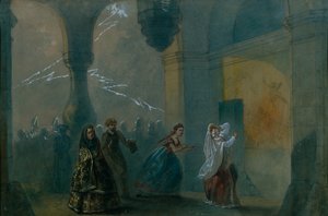 Bühnenbild für das Stück Der Sturm von A. Ostrovsky, Mitte des 19. Jahrhunderts