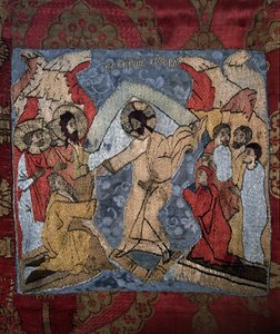 Der Abstieg in die Hölle (Detail eines Leichentuchs), 15. Jahrhundert von Russian Master