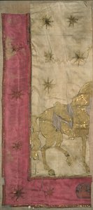 Fragment einer Flagge, gefunden im Kreml, 1812 (bemalte Seide)