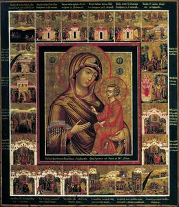 Die Jungfrau von Tichwin mit Randbildern, erstes Viertel des 19. Jahrhunderts von Russian icon.