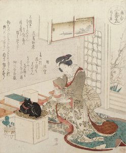 Ein Mädchen mit zwei Katzen von Ryuryukyo Shinsai