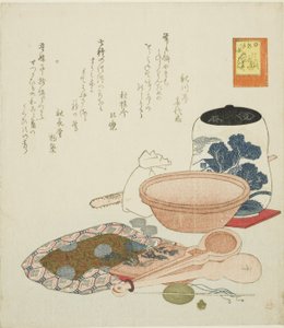 Krug, Waage und Schale, Nr. 6 aus der Serie „Die prahlerischen Heldentaten des Hasen (Usagi tegarabanashi)“