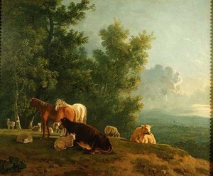 Pferde und Kühe in einer Landschaft von S. and Barrett G. Gilpin