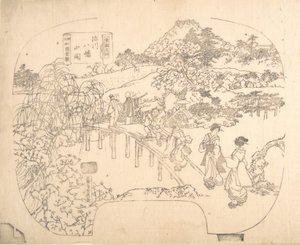 Proof Line-Block Druck für Fächer, 19. Jahrhundert von Sadahide Utagawa