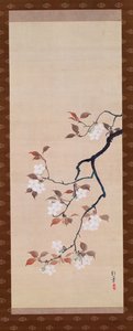 Hängerolle, die Kirschblüten darstellt, aus einem Triptychon der drei Jahreszeiten, Japanisch, frühes 19. Jahrhundert