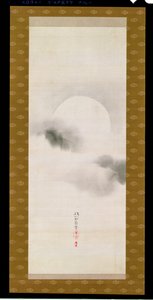 Hängerolle, die den Herbstmond darstellt, aus einem Triptychon der drei Jahreszeiten, Japanisch, frühes 19. Jahrhundert