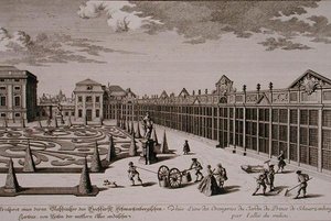 Ansicht einer der Orangerien im Garten des Prinzen von Schwarzenberg, Wien, graviert von Georg-Daniel Heumann, veröffentlicht um 1724-37
