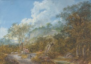 Arkadische Landschaft mit einem Obelisken