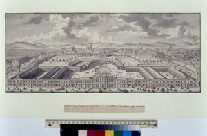 Großflächige Vogelperspektive der kaiserlichen Stallungen zu den Vororten von Salomon Kleiner