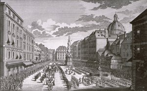 Ansicht einer Prozession im Graben, gestochen von Georg-Daniel Heumann (1691-1759) von Salomon Kleiner