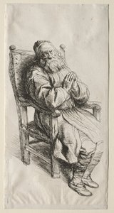 Ein alter Mann in einem Stuhl, betend von Salomon Koninck