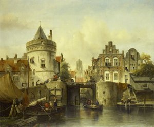 Imaginäre Ansicht basierend auf der Kolksluis von Salomon Leonardus Verveer