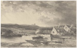 Flusslandschaft mit einigen Häusern und einer Wassermühle von Salomon Leonardus Verveer