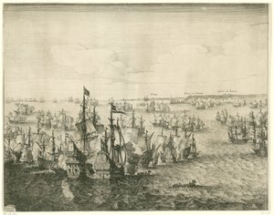 Seeschlacht bei Duins (linke Platte), 1639 von Salomon Savery