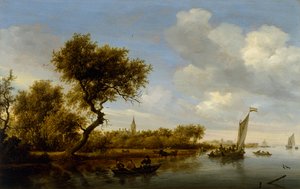 Flusslandschaft mit einer Kirche in der Ferne, ca. 1655-1660 von Salomon van Ruisdael or Ruysdael