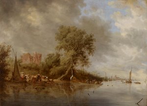 Flusslandschaft mit den Ruinen der Burg Egmond, 1641 von Salomon van Ruisdael or Ruysdael