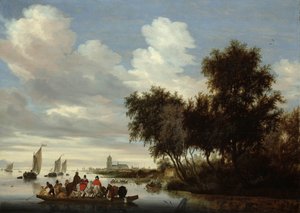Flusslandschaft mit Fähre von Salomon van Ruysdael