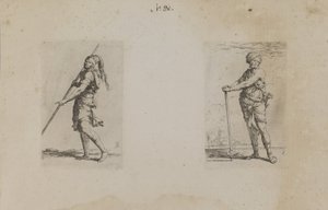 (Figurinenserie) Mann mit Federhut, Seitenansicht von Salvator Rosa