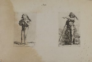 (Figurenserie) Alter Mann mit Federhut, Hände ruhend von Salvator Rosa