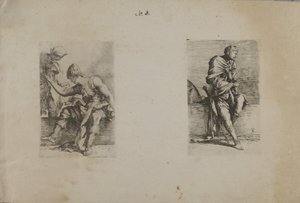(Figurinenserie) Sitzende Figur mit spitzem Kopf von Salvator Rosa