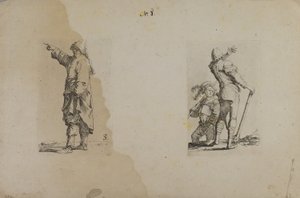 (Figurenserie) Stehender Mann mit langem Hut, zeigend von Salvator Rosa