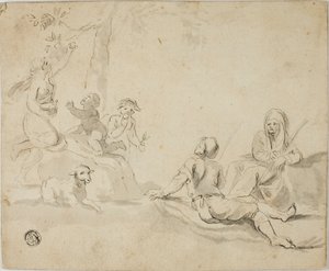Apfelernter und ruhende Hirten von Salvator Rosa