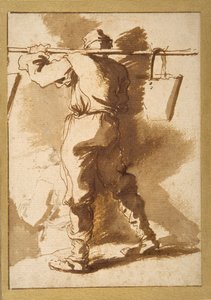 Rückansicht eines Wasserträgers, eine weitere Figur dahinter von Salvator Rosa