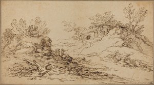 Felsige Landschaft mit einem rustikalen Haus