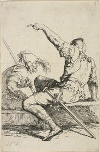 Zwei Krieger, die auf niedrigen Felsen sitzen von Salvator Rosa