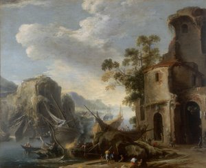 Ansicht einer Bucht, Werk von Salvatore Rosa, aufbewahrt in der Galleria Estense in Modena von Salvator Rosa