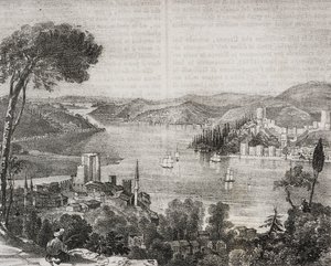 Bosporus-Burgen an den Küsten Asiens und Europas, Türkei, Lithographie von Gaetano Riccio aus Poliorama Pittoresco, Nr. 18, 9. Dezember von Salvatore Puglia