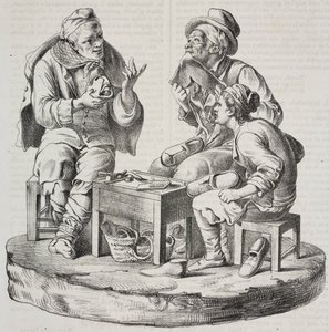 Schuster im Streit, Statuetten von Giacomo Bongiovanni und Giuseppe Vaccaro, Lithographie von Salvatore Puglia aus Poliorama Pittoresco, Nr. 32, 18. März von Salvatore Puglia