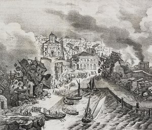 Zerstörung von Pointe-à-Pitre während des Erdbebens am 8. Februar von Salvatore Puglia