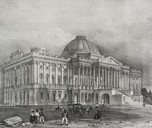 Fassade des Kapitolgebäudes in Washington, USA, Lithographie von Salvatore Puglia aus Poliorama Pittoresco, Nr. 42, 28. Mai von Salvatore Puglia