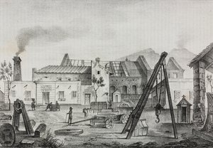 Reale Opificio meccanico (Königliche Mechanische Fabrik) in Pietrarsa, Kampanien, Italien, Lithographie von Gaetano Riccio aus Poliorama Pittoresco, Nr. 39, 7. Mai von Salvatore Puglia