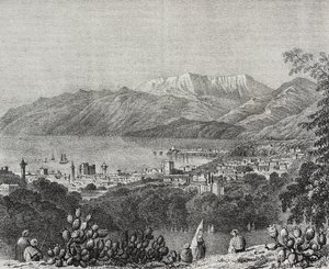Ansicht von Beirut und dem Libanon-Gebirge, Libanon, Lithographie von Salvatore Puglia