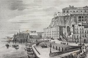 Ansicht von Borgo Santa Lucia, Neapel, Kampanien, Italien, Lithographie von Salvatore Puglia von Salvatore Puglia